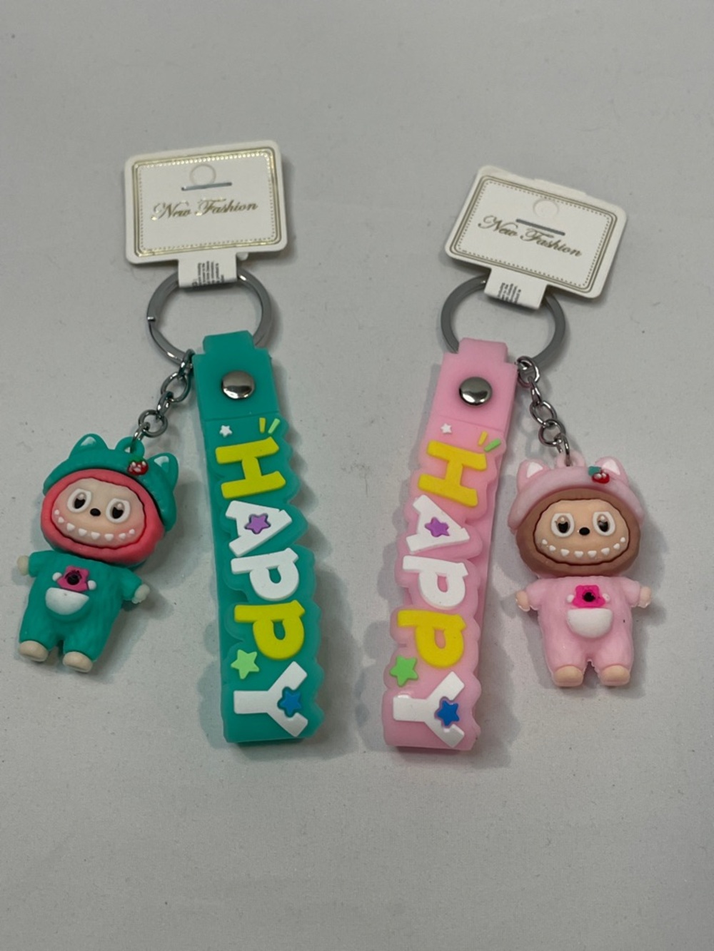 'Happy' Lafufu Keychain set- Pink & Teal